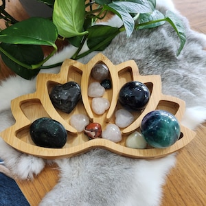 Lotus crystal tray • Extra large 11" crystal holder dish plate • Wooden Lotus crystal gift home decoration