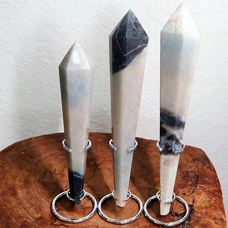 Trolleite wands on stand. Choose from 8" tall to 10.5" tall Trolleite crystal scepter. Ideal as home decoration and gifts to crystal collecting family and friends.