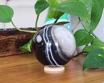 Agate Sphere - 3" Sardonyx Sphere • Banded Black Agate crystal sphere • Crystal orb gift home decor display