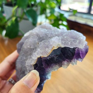 Rainbow Fluorite specimen on white fluorite cubic matrix. This unique rough mineral has beautiful layers of white, purple and green fluorite. Perfect gift to all crystal collecting family and friends.