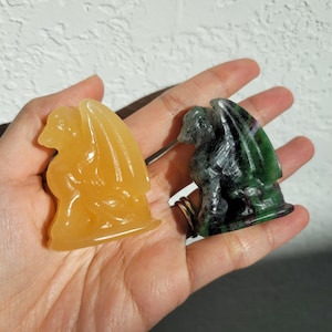 Dragon crystal carving • 2" Ruby Zoisite • Orange Calcite flying dragon • Baby winged dragon carving-Dragon figurine, Baby dragon statue