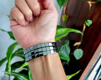 Hematite Bracelet - Hematite Bangle • 5mm cube gemstone crystal bracelet • Healing Bracelet • Crystal Bracelet Gift Bracelets for women men