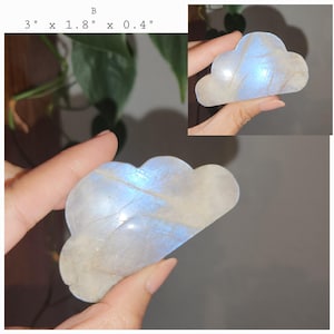 Super flashy Moonstone cloud shape carving in various sizes. Each piece is beautiful on its own. A fun gift to all family and friends. Strong blue and silver flashes in each piece.