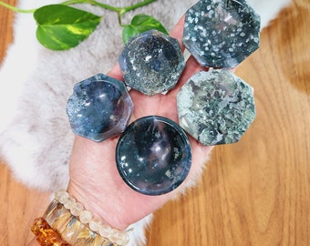 Moss Agate Bowl • Crystal Bowl Natural Gemstone Alter Bowl • Small Crystal Dish • Crystal gift New Beginnings Abundance Home Decoration