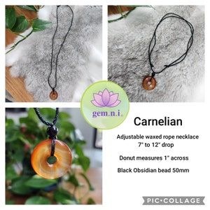 Donut Pendant - Crystal donut necklace pendant gift • Carnelian Black Obsidian Lepidolite crystal pendant necklace