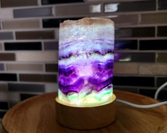 Fluorite Lamp • 2.8" Rainbow Fluorite crystal lamp • Crystal fluorite night light gift home display usb light stand included