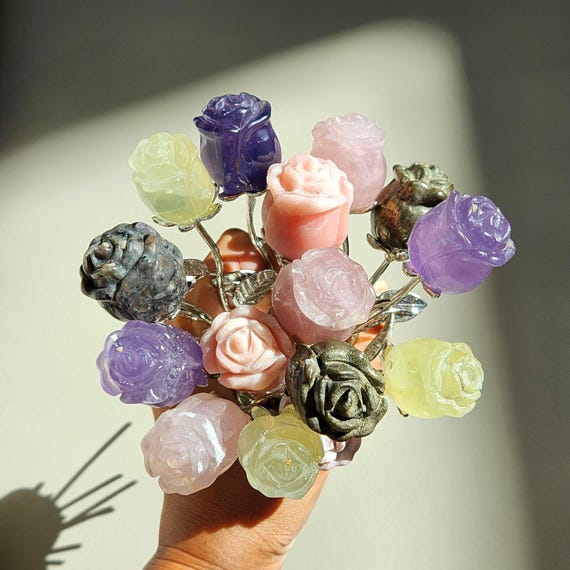 Crystal Rose• Crystal Rose Flower Carving • Dream Amethyst Crystal