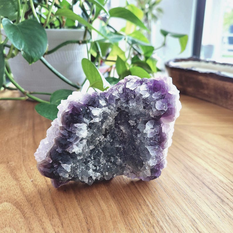Rainbow Fluorite specimen on white fluorite cubic matrix. This unique rough mineral has beautiful layers of white, purple and green fluorite. Perfect gift to all crystal collecting family and friends.