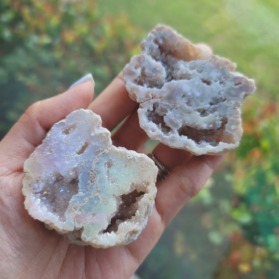 Quarz Geode Angel Aura - Behandelter Achat Kristall 3-5cm Schillernd Regenbogen