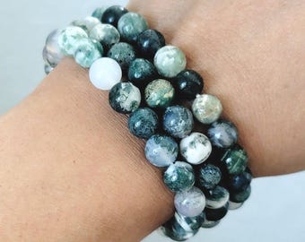 Moss Agate Bracelet • Crystal Bead Bracelet • Natural Moss Agate Gemstone Crystal Bracelet Jewelry • Crystal gift