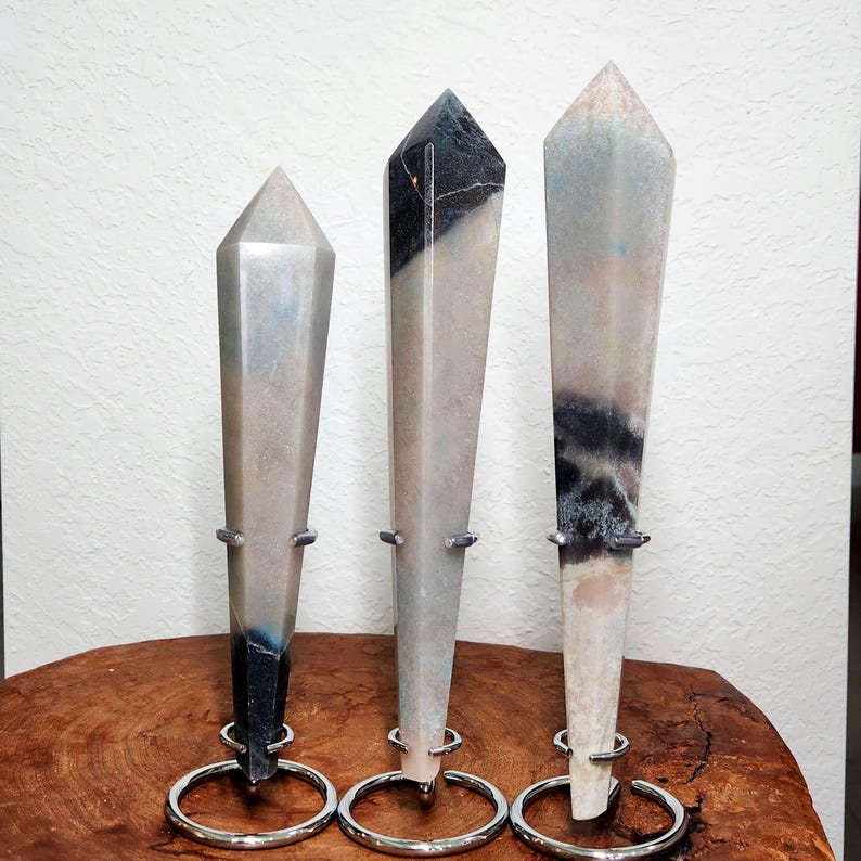 Trolleite wands on stand. Choose from 8" tall to 10.5" tall Trolleite crystal scepter. Ideal as home decoration and gifts to crystal collecting family and friends.