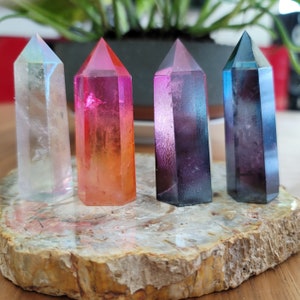 Aura Point Tower • Aura Quartz Point • Orange, blue, Angel Purple Aura crystal point - Crystal gift