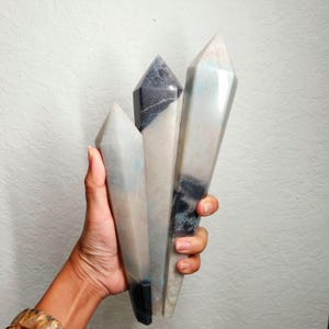 Trolleite wands on stand. Choose from 8" tall to 10.5" tall Trolleite crystal scepter. Ideal as home decoration and gifts to crystal collecting family and friends.