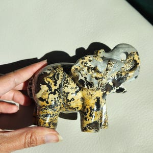 Picture Jasper Elephant • 5.1&quot; Jasper Elephant Figurine Statue Animal • Trunk up, Good luck Elephant crystal carving gift Home Decor