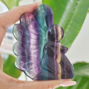 Fluorite Fairy • 4&quot; Rainbow Fluorite Crystal Fairy Carving Healing Crystal • Protective crystal gift alter crystal statuette fairy figurine