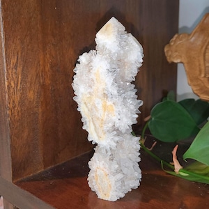 Quartz Cluster Tower • 6.1&quot; Raw natural Clear Quartz Crystal Specimen • Quartz Cluster Point • Crystal Gift home display