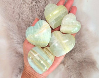 Pistachio Calcite Heart • Green Calcite Heart • Seafoam Calcite Heart • Puffy crystal heart • Banded Pistachio Calcite Crystal Heart