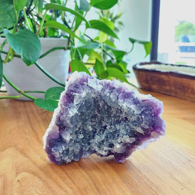 Rainbow Fluorite specimen on white fluorite cubic matrix. This unique rough mineral has beautiful layers of white, purple and green fluorite. Perfect gift to all crystal collecting family and friends.