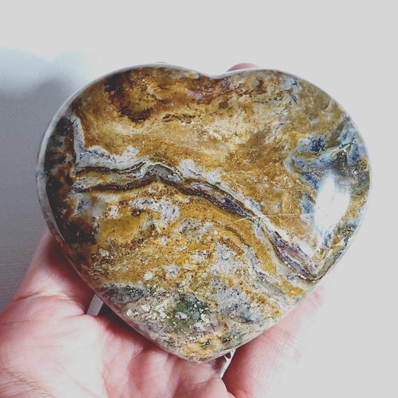 Ocean Jasper Heart • 3.5" Brown Yellow Ocean Jasper Heart - Crystal Heart carving - Crystal gift ornament decoration