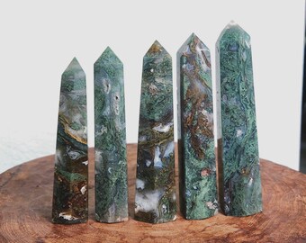 Moss Agate Tower, 6" Sea moss point • Green moss obelisk • Manifestation crystal point tower home decoration display healing crystal