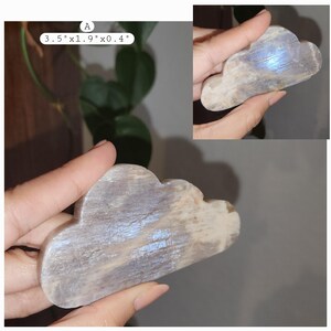Super flashy Moonstone cloud shape carving in various sizes. Each piece is beautiful on its own. A fun gift to all family and friends. Strong blue and silver flashes in each piece.