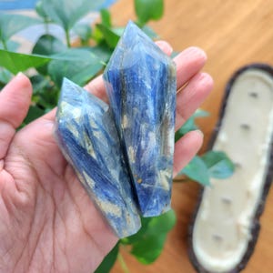 Blue Kyanite Wand | 3.2&quot;++ Polished Kyanite Wand - Flashy Blue Kyanite Scepter • Crystal gift home decoration KWA KWC