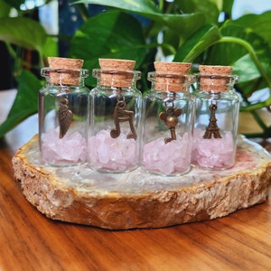 Wish bottle•Crystal Wish Bottle•Rose Quartz Crystal chips Wishing Jars •Glass gemstone bottle with charm •Crystal Gift