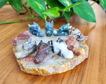 Dragon head skull, Small crystal Dragon Head, Metaphysical Home Decor gift, Ocean Jasper,Moss Agate, Septarian, Crazy Lace, Zebra jasper