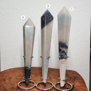 Trolleite wands on stand. Choose from 8" tall to 10.5" tall Trolleite crystal scepter. Ideal as home decoration and gifts to crystal collecting family and friends.