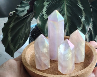 Angel Aura Rose Quartz Point, Rose Quartz tower, Gemstone Crystal Tower gift home decoration