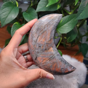 Labradorite Moon • 4.5&quot; Large Flashy Orange Labradorite Crystal Moon • crystal gift, crystal home decoration