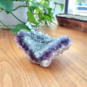 Rainbow Fluorite specimen on white fluorite cubic matrix. This unique rough mineral has beautiful layers of white, purple and green fluorite. Perfect gift to all crystal collecting family and friends.