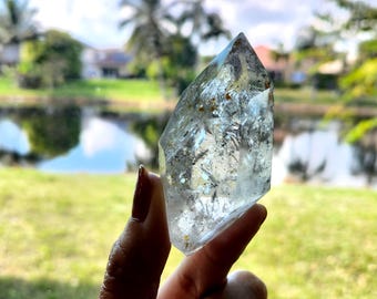 Enhydro Quartz Crystal with one moving water bubble • Rare Unique Enhydro mineral specimen gift home decoration