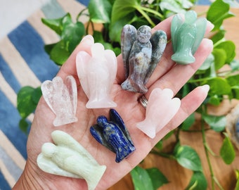 Angel Carving • Quartz Angel • Rose Quartz Angel • Green Aventurine angel• Ocean Jasper angel figurine • Green Jade crystal angel statue