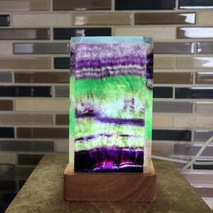 Fluorite Lamp • 4&quot; tall Rainbow Fluorite Lamp • Rare Square Rectangular Crystal Fluorite Lamp • USB Light stand included