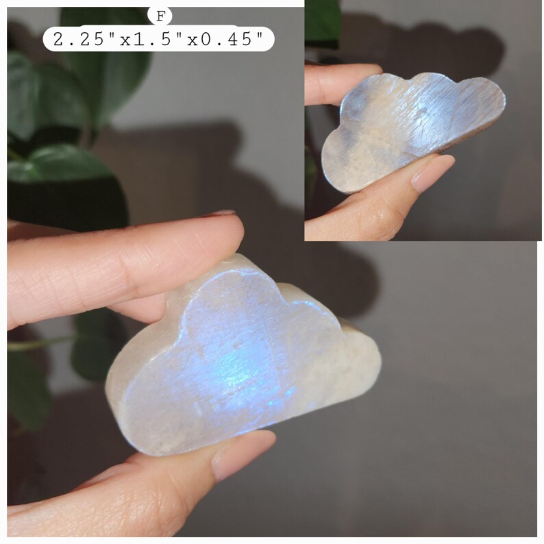 Super flashy Moonstone cloud shape carving in various sizes. Each piece is beautiful on its own. A fun gift to all family and friends. Strong blue and silver flashes in each piece.