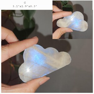 Super flashy Moonstone cloud shape carving in various sizes. Each piece is beautiful on its own. A fun gift to all family and friends. Strong blue and silver flashes in each piece.