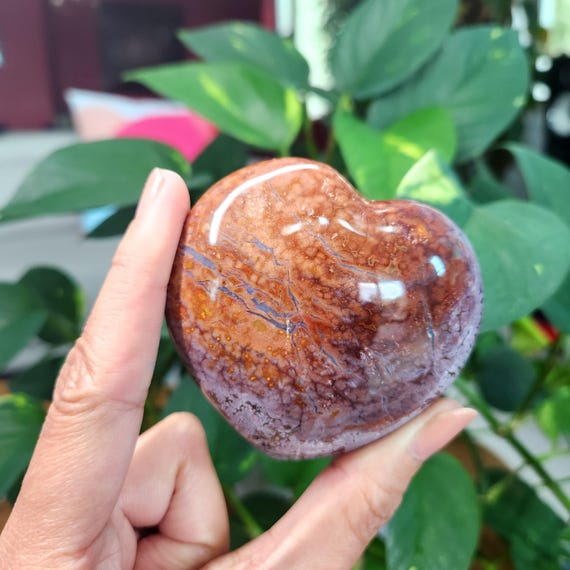 Ocean Jasper Heart • Brown, Lilac, Dark Red jasper heart - Crystal heart carving gift home decoration