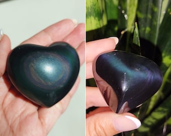 Corazón de obsidiana arcoíris • Corazón de cristal de obsidiana arcoíris - Cristal de altar de regalo • Obsidiana llamativa de alta calidad
