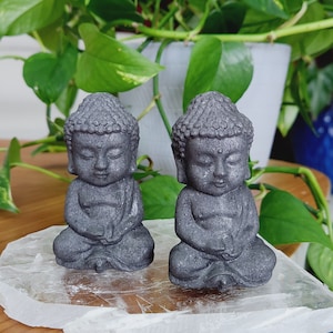 Shungite Buddha - 3.3&quot; Sitting Baby Buddha • Shungite Meditating Buddha Crystal Home Decoration