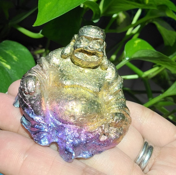 Bismuth Crystal Skull, Sneakers, Buddha Carving • Rainbow Bismuth