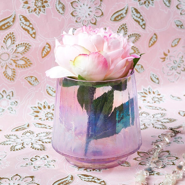 Glass Candle Holder | Pink Lustre Finish | Hurricane