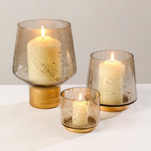 Hurricane Candle Holder | Smoke Glass Candle Holder | Pebbled Finish