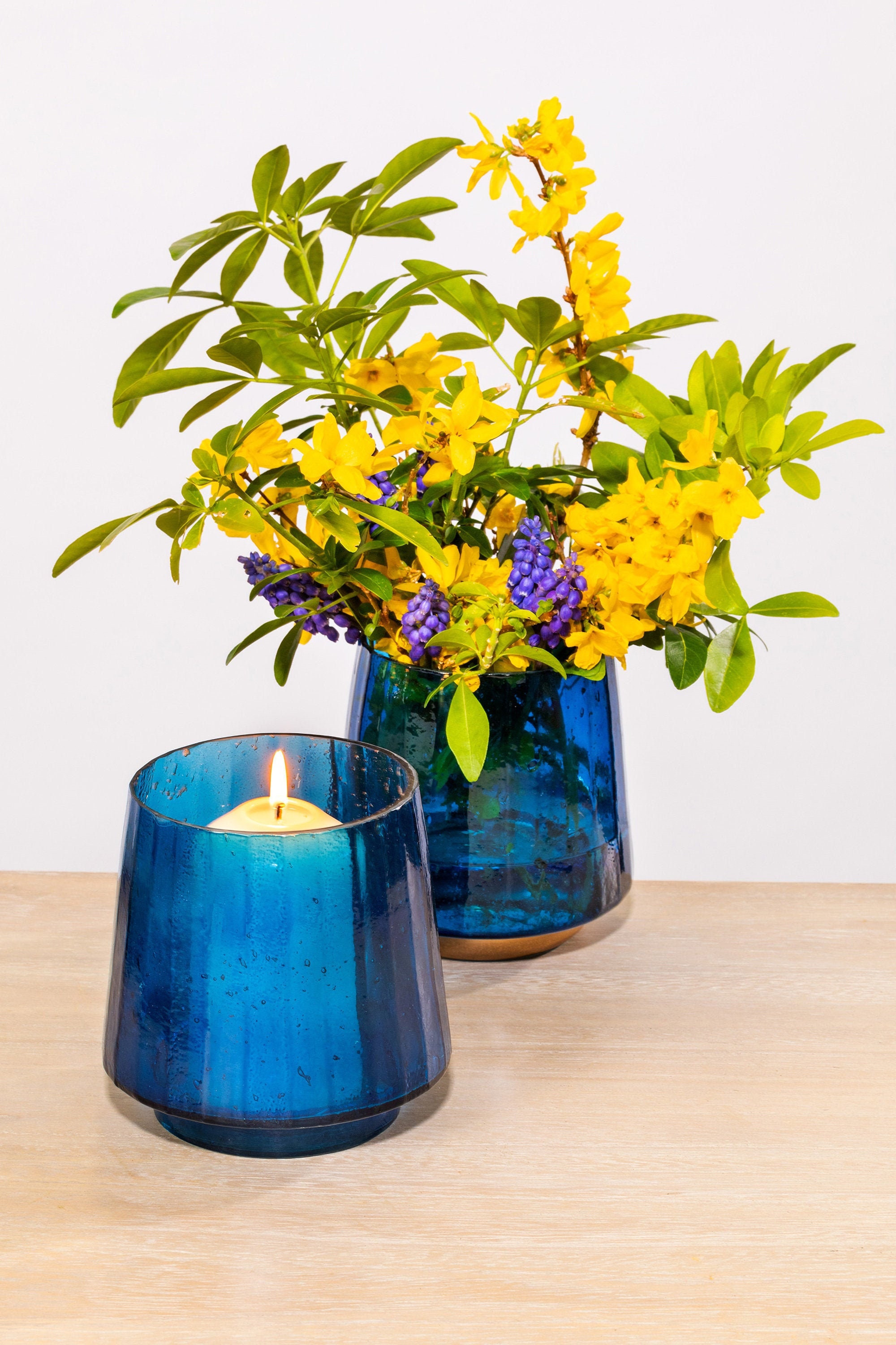 Blue Pebbled Finish Hurricane Candle Holder Glass Lantern Etsy