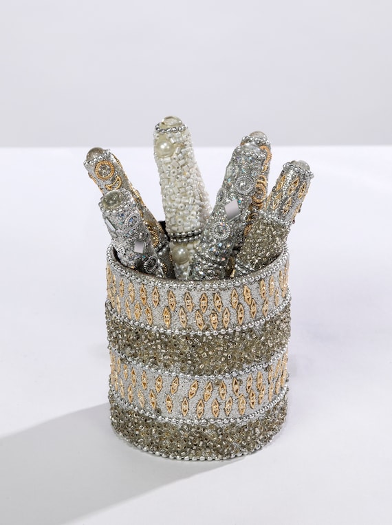 Sparkly Pen Pot: Pearl Makeup Brush Holder, Dresser Accessory