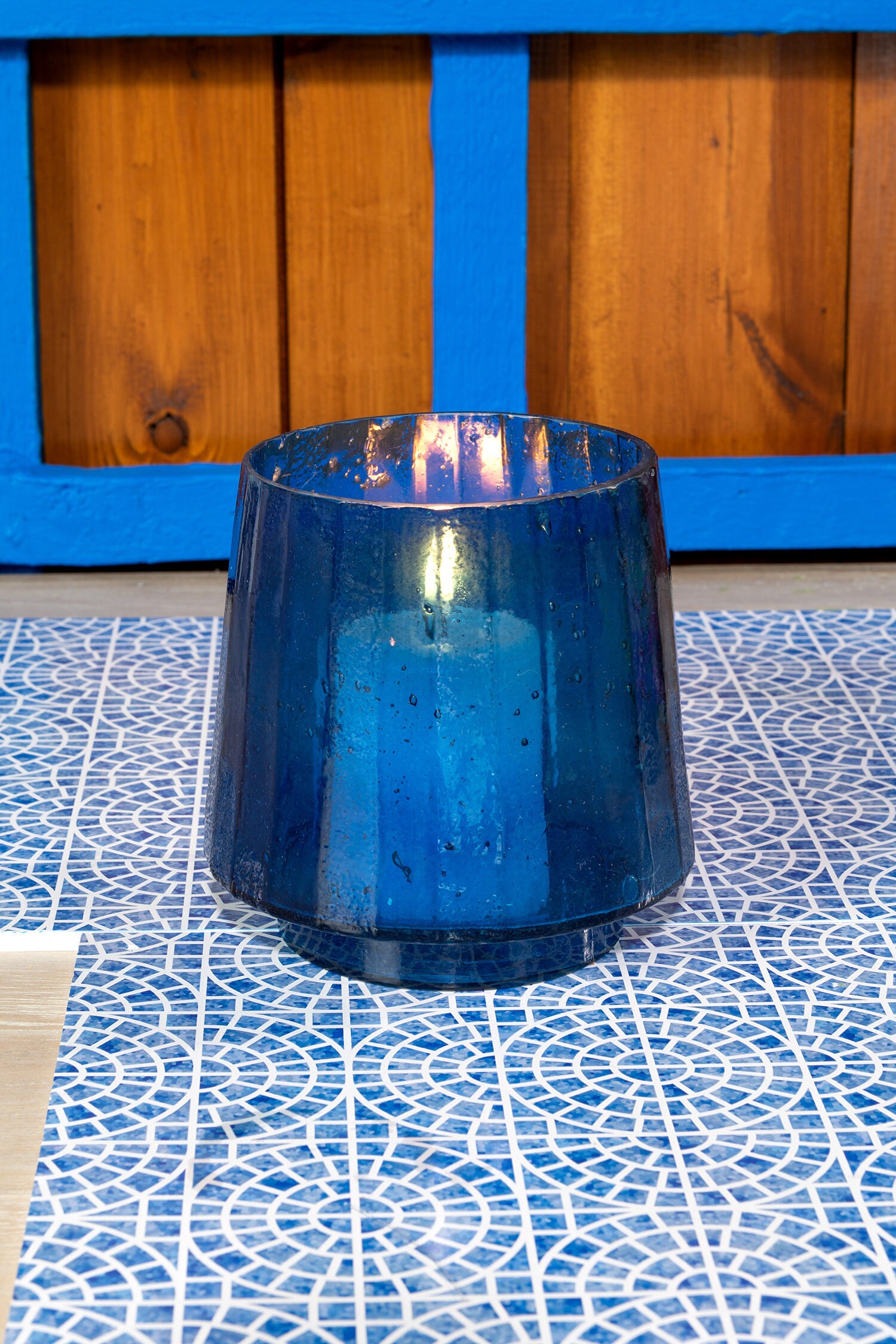 Hurricane Candle Holder Blue Glass Candle Holder Pebbled Etsy UK