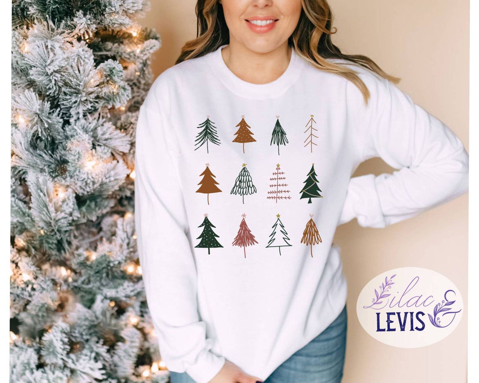 Christmas Trees Sweatshirt Christmas Sweatshirt for Women Etsy