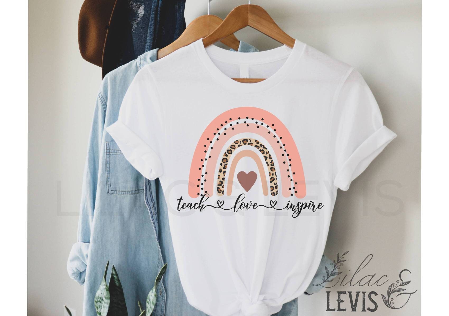 Teacher Shirt Teach Love Inspire Rainbow Tee Gift for - Etsy Sweden