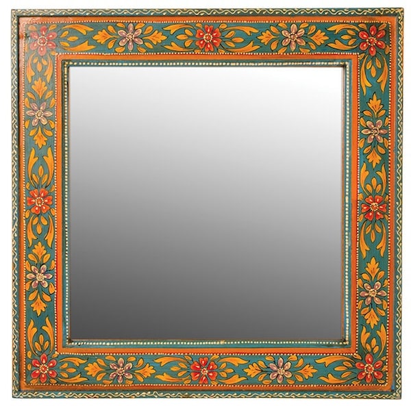 Hand Painted Wooden Square Wall Mirror