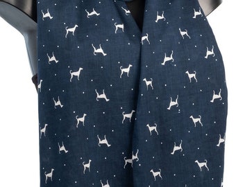 Cotton Dog Print Scarf - Navy Blue